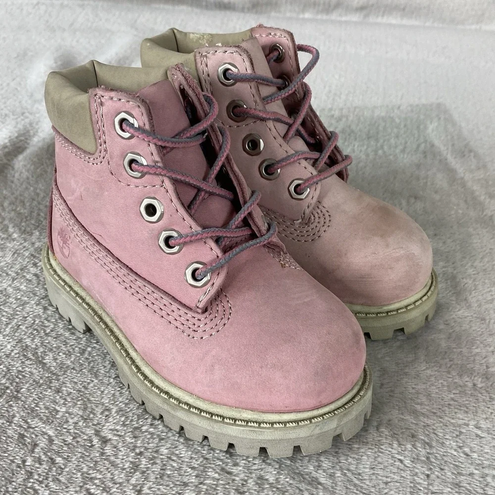 Timberland Premium 6 inch Toddler Girls Boots Size 13 Pink Nubuck Waterproof NEW